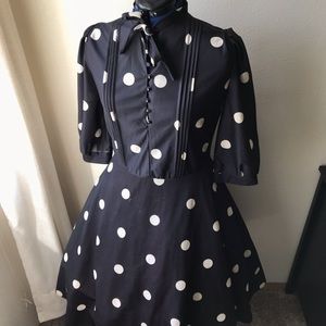 Vintage 80s does 50s Promise promise Black and White Polka Dot pinup Dress